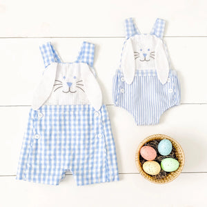 Blue Bunny Sunsuit by Seven Lantern Lane, children's boutique clothing detail photo 12