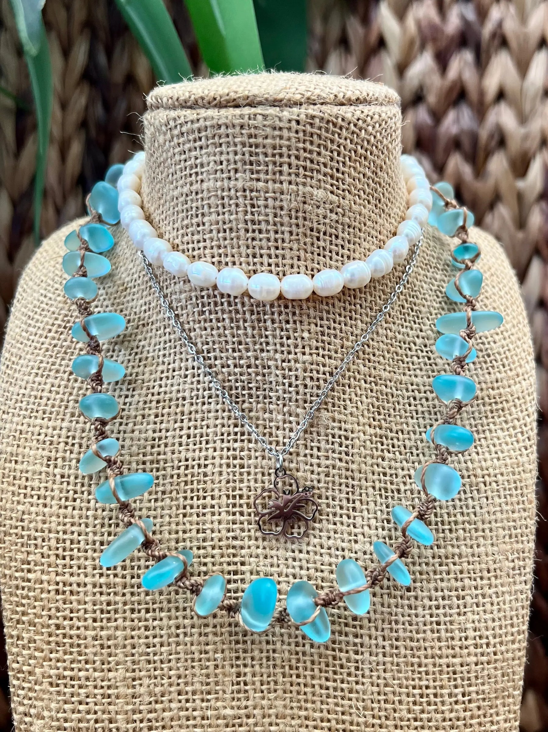 Blue Sea Glass Necklace by HALT, handmade jewelry detail photo 2