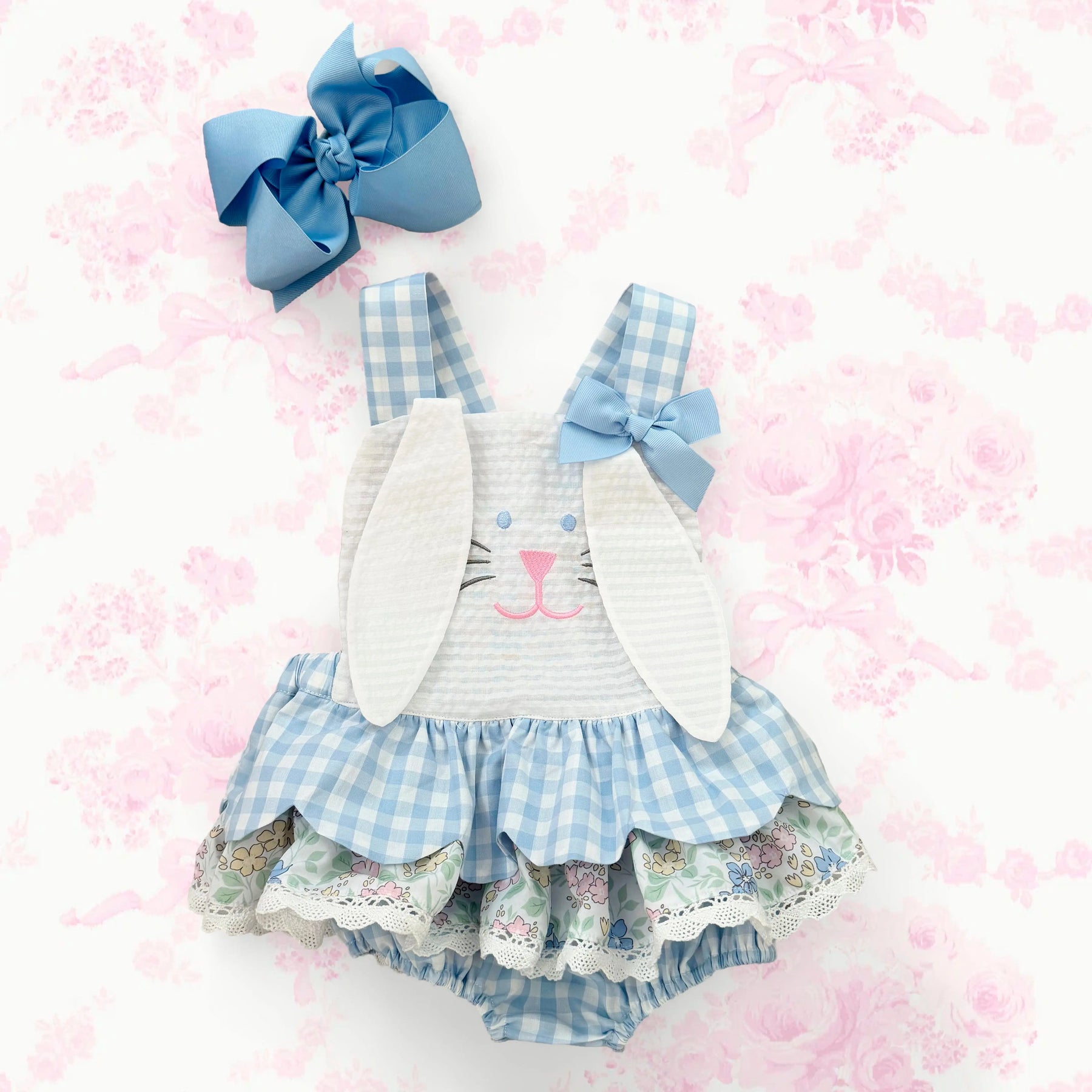 Blue Skirted Bunny Bubble by Seven Lantern Lane, children's boutique clothing main product photo