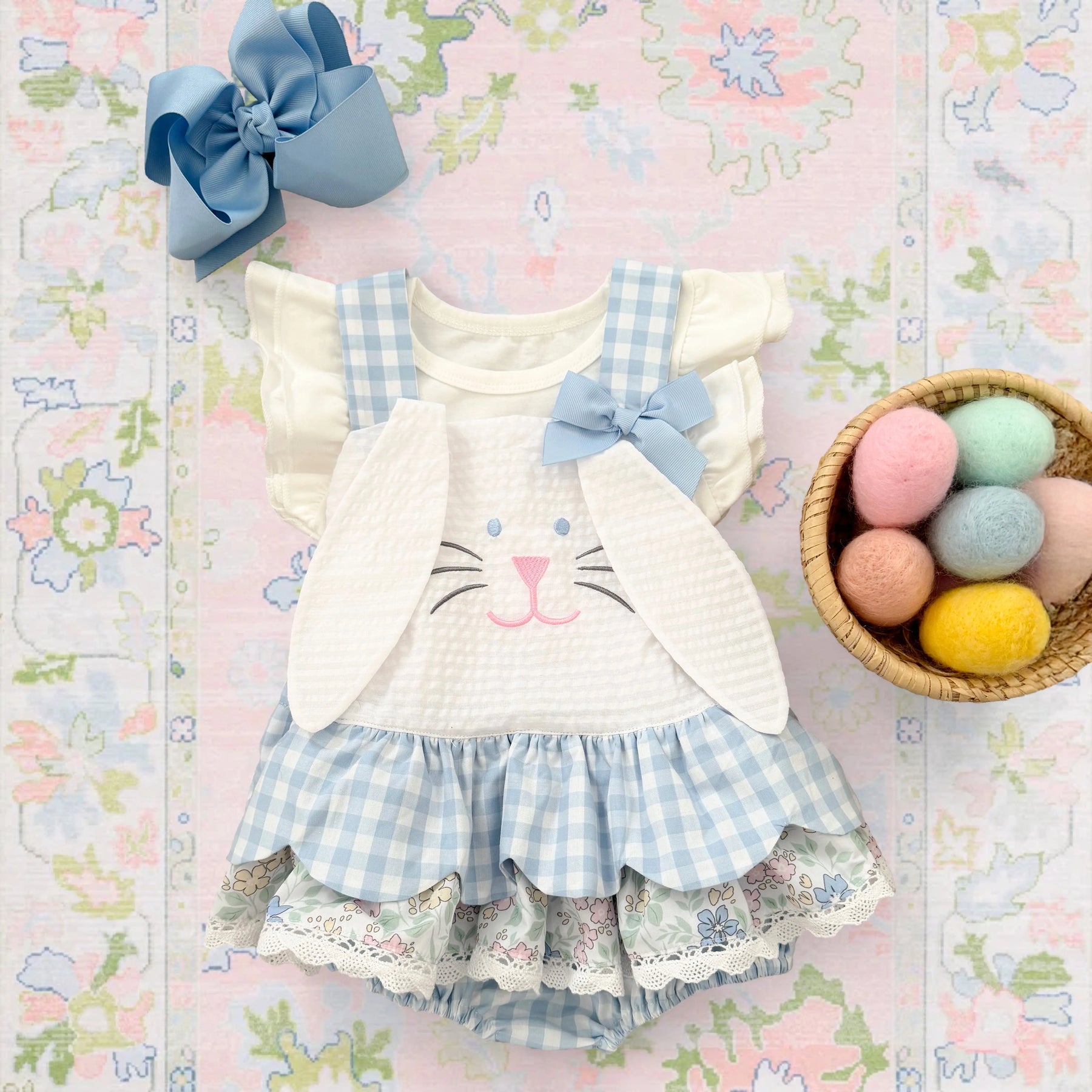 Blue Skirted Bunny Bubble by Seven Lantern Lane, children's boutique clothing detail photo 4