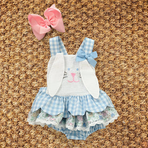 Blue Skirted Bunny Bubble by Seven Lantern Lane, children's boutique clothing detail photo 5