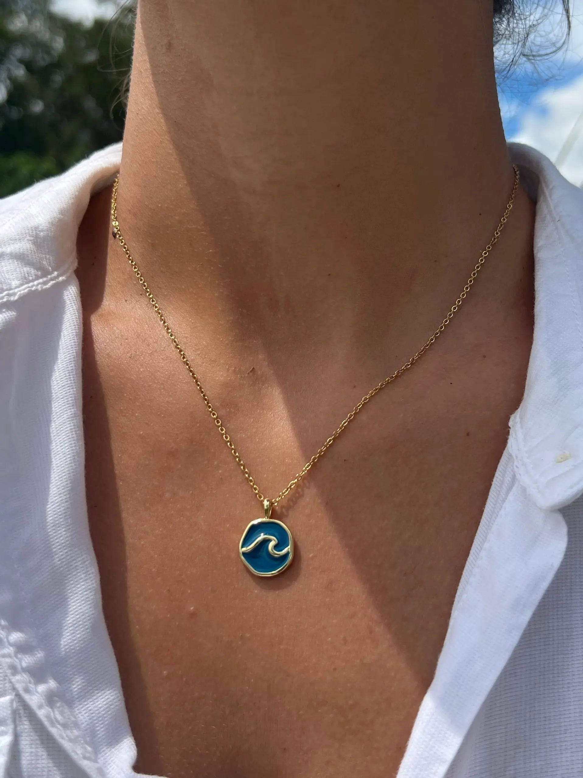 Blue Wave Necklace by HALT, handmade jewelry detail photo 2