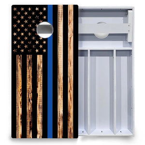 Blue & Red Line Burnt Flag Cornhole Boards - All Weather Series by Cornhole Solutions, custom cornhole board detail photo 3