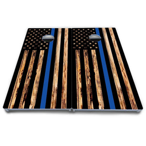Blue & Red Line Burnt Flag Cornhole Boards - All Weather Series by Cornhole Solutions, custom cornhole board detail photo 4