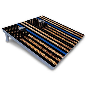 Blue & Red Line Burnt Flag Cornhole Boards - All Weather Series by Cornhole Solutions, custom cornhole board detail photo 5
