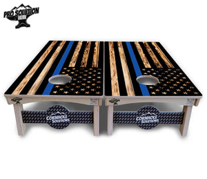 Blue & Red Line Burnt Flag Cornhole Boards - Pro Solution Elite Series by Cornhole Solutions, custom cornhole board detail photo 4