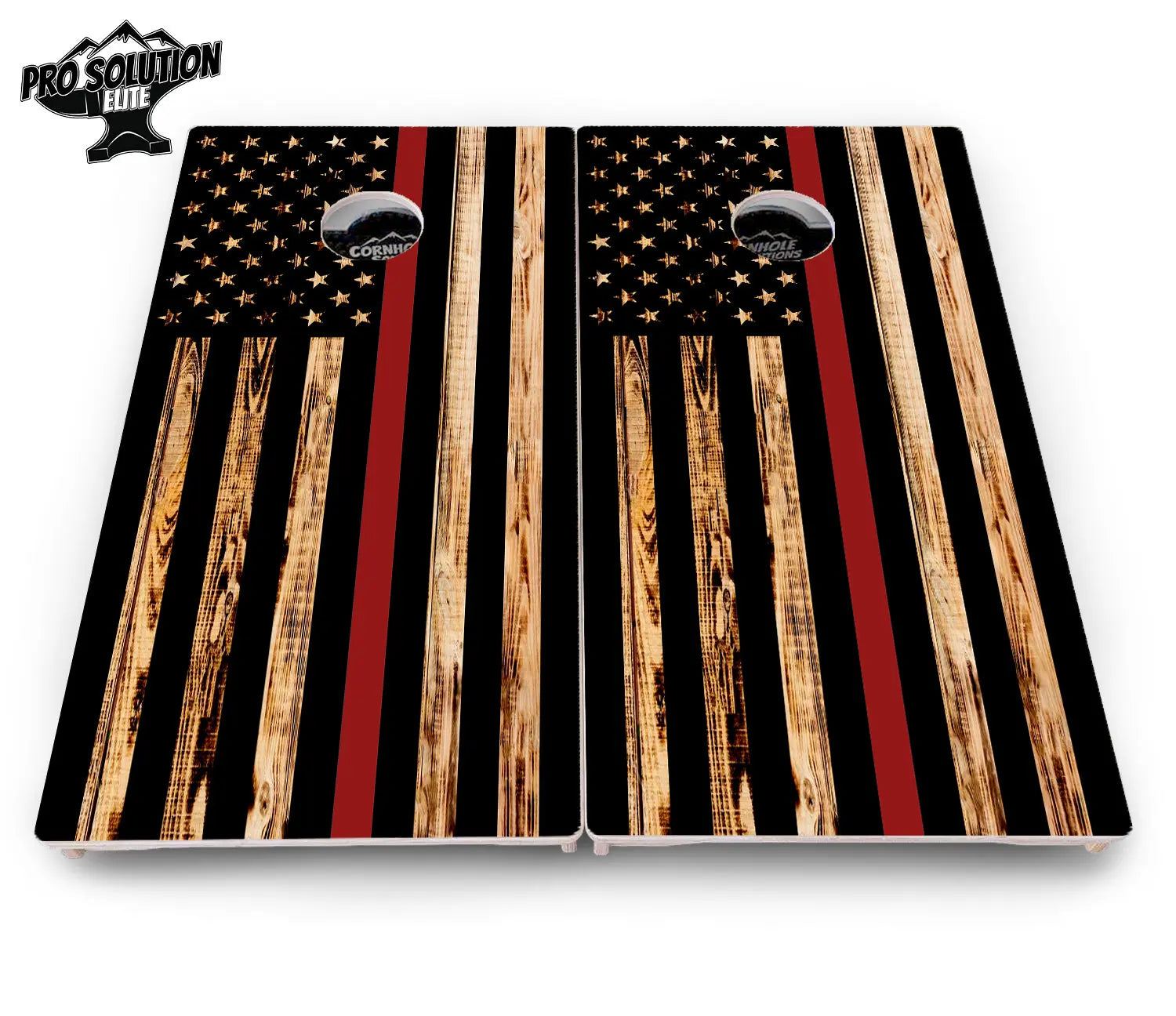 Blue & Red Line Burnt Flag Cornhole Boards - Pro Solution Elite Series by Cornhole Solutions, custom cornhole board detail photo 11