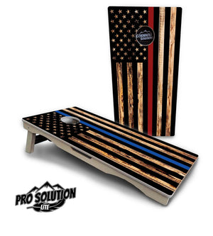 Blue & Red Line Burnt Flag Cornhole Boards - Pro Solution Lite Series by Cornhole Solutions, custom cornhole board main product photo