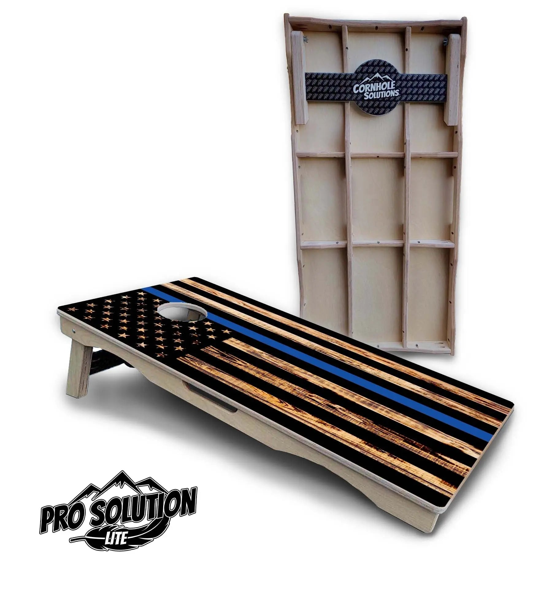 Blue & Red Line Burnt Flag Cornhole Boards - Pro Solution Lite Series by Cornhole Solutions, custom cornhole board detail photo 2