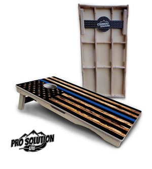 Blue & Red Line Burnt Flag Cornhole Boards - Pro Solution Lite Series by Cornhole Solutions, custom cornhole board detail photo 2