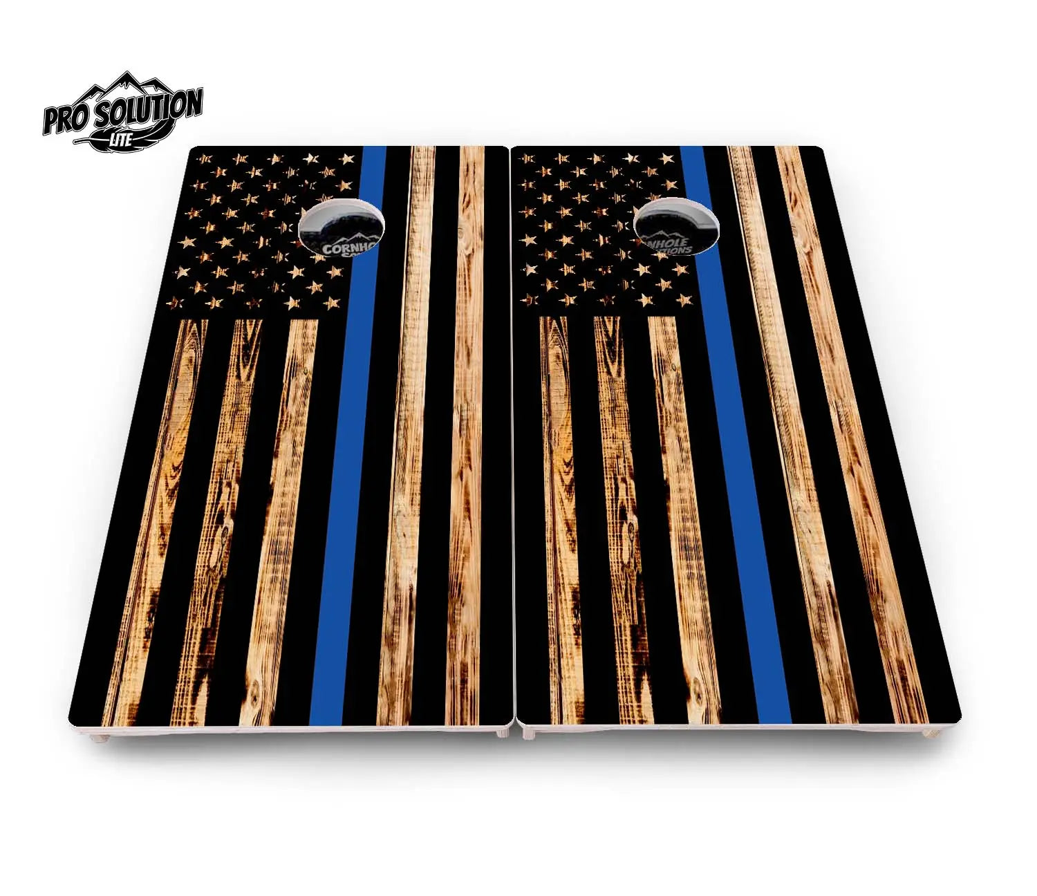 Blue & Red Line Burnt Flag Cornhole Boards - Pro Solution Lite Series by Cornhole Solutions, custom cornhole board detail photo 3