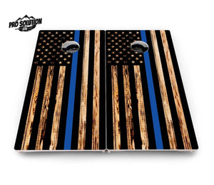 Blue & Red Line Burnt Flag Cornhole Boards - Pro Solution Lite Series by Cornhole Solutions, custom cornhole board detail photo 3