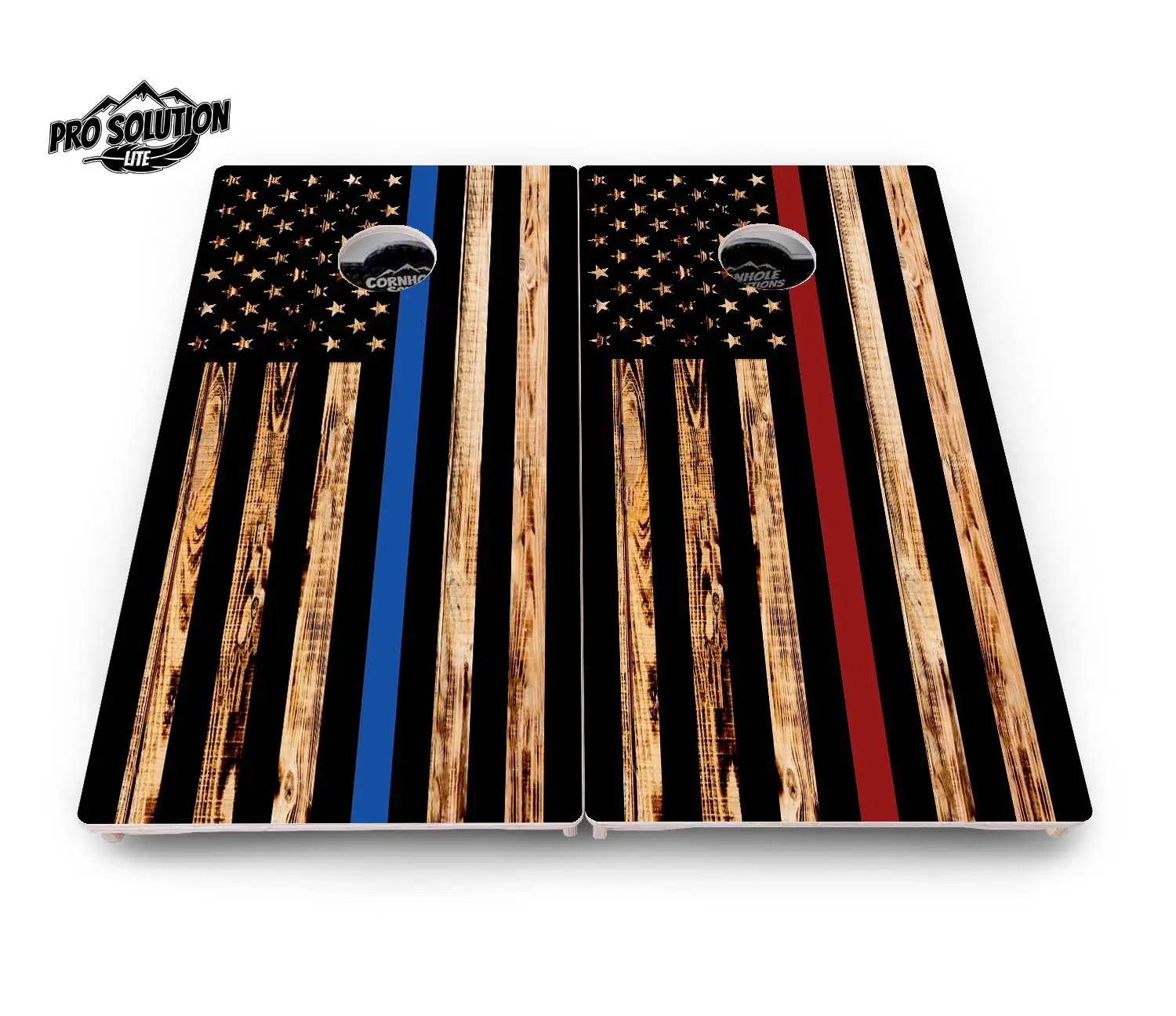 Blue & Red Line Burnt Flag Cornhole Boards - Pro Solution Lite Series by Cornhole Solutions, custom cornhole board detail photo 6