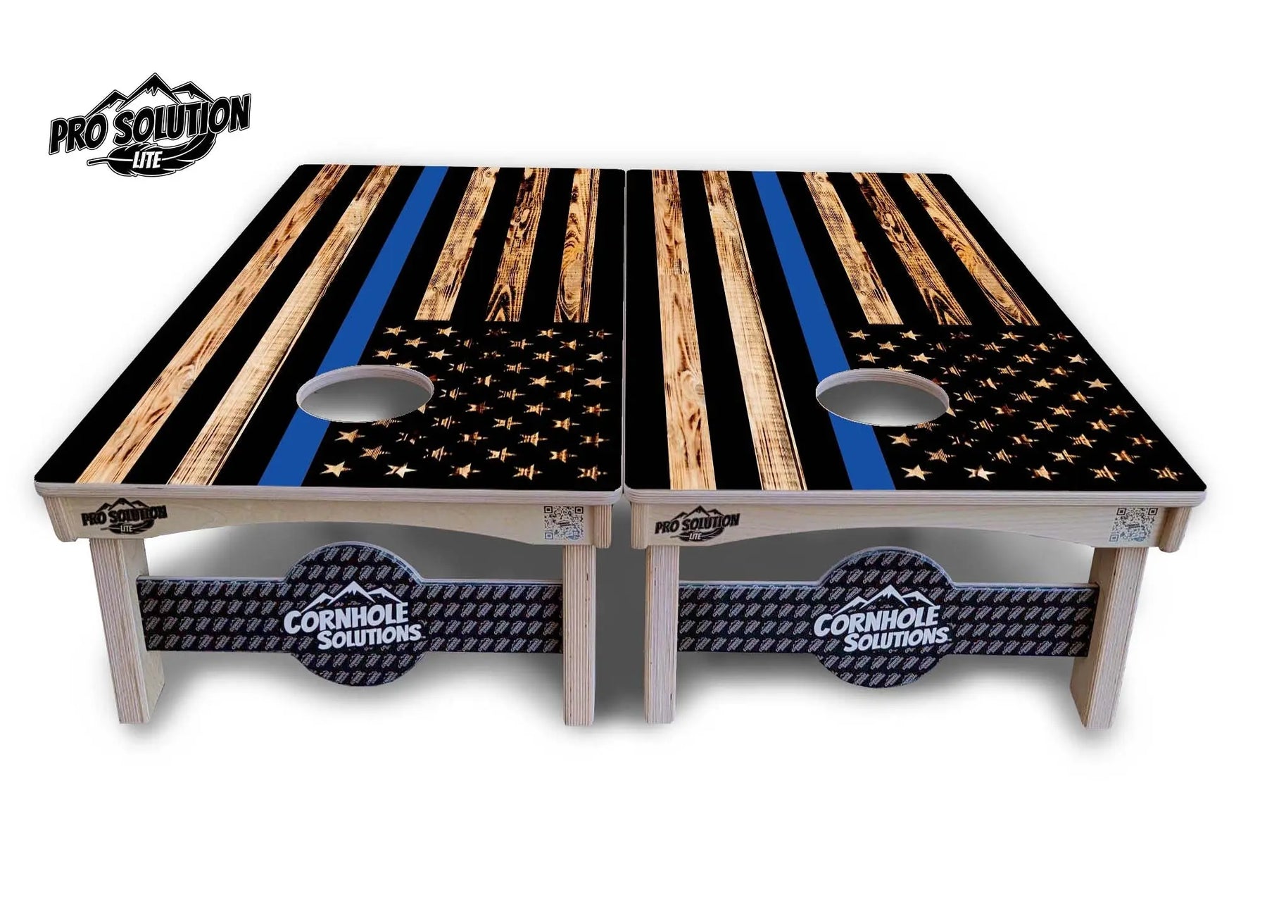 Blue & Red Line Burnt Flag Cornhole Boards - Pro Solution Lite Series by Cornhole Solutions, custom cornhole board detail photo 7