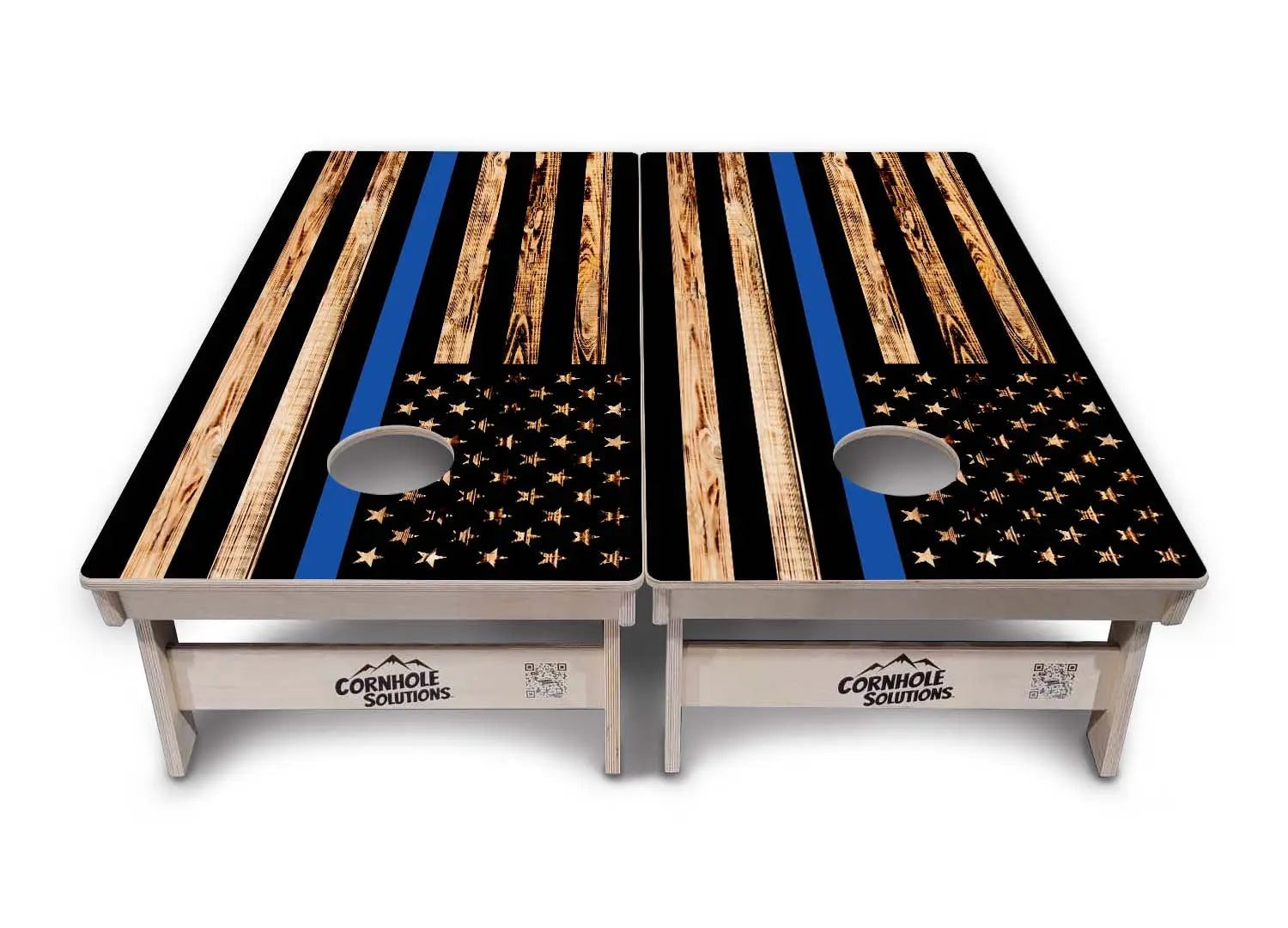 Blue & Red Line Burnt Flag Cornhole Boards - Professional Tournament Series by Cornhole Solutions, custom cornhole board detail photo 4