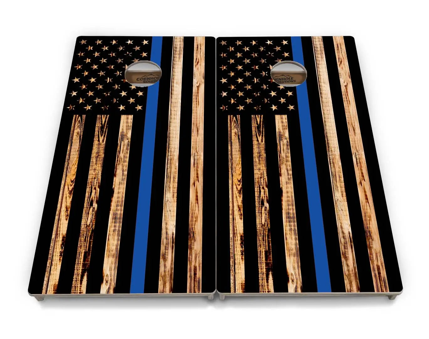 Blue & Red Line Burnt Flag Cornhole Boards - Professional Tournament Series by Cornhole Solutions, custom cornhole board detail photo 6