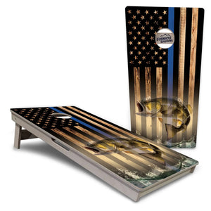 Blue & Red Line Burnt Flag Deer & Fish Cornhole Boards - Professional Tournament Series by Cornhole Solutions, custom cornhole board detail photo 3