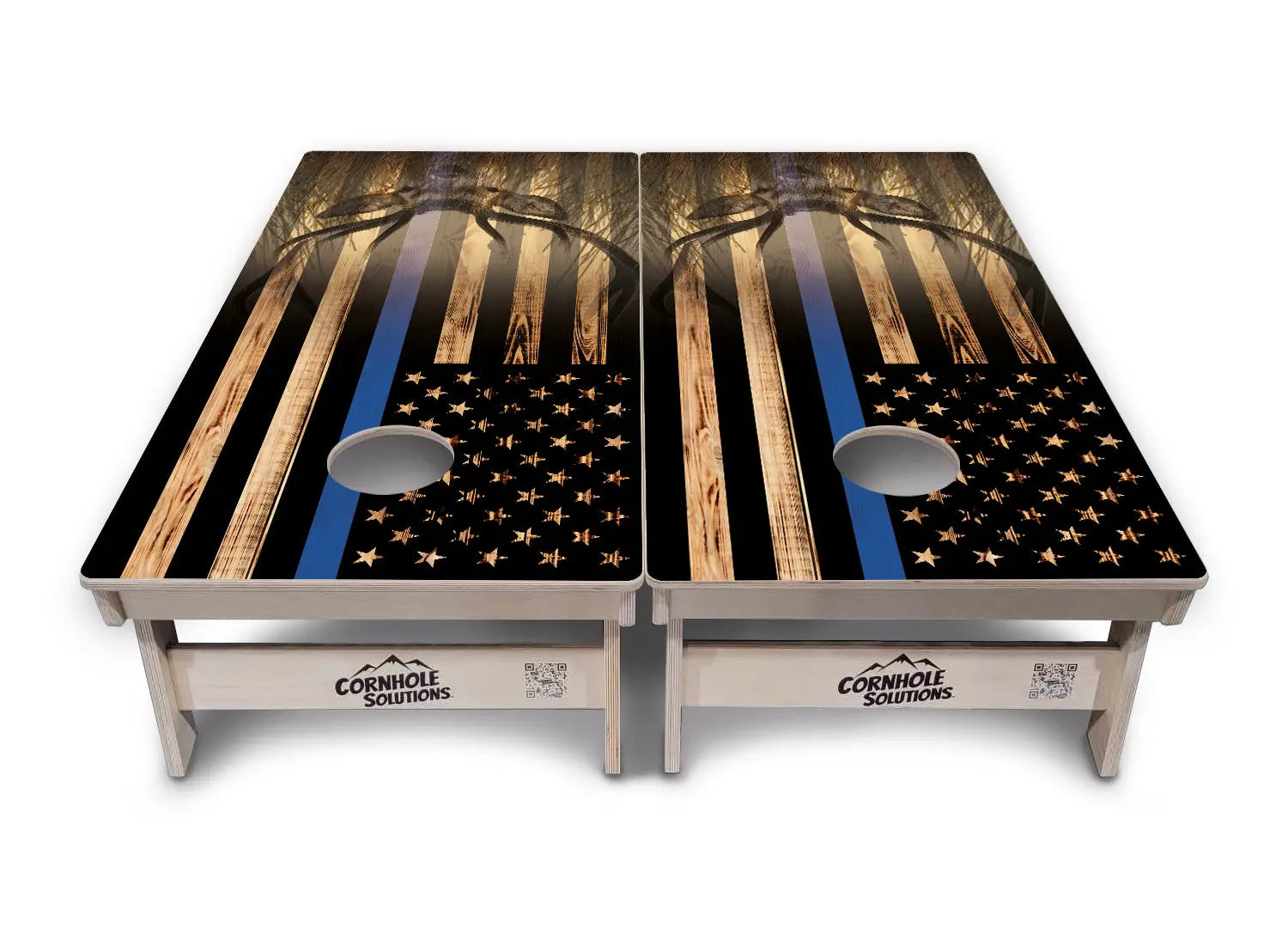 Blue & Red Line Burnt Flag Deer & Fish Cornhole Boards - Professional Tournament Series by Cornhole Solutions, custom cornhole board detail photo 7