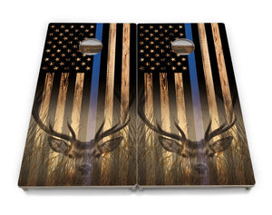 Blue & Red Line Burnt Flag Deer & Fish Cornhole Boards - Professional Tournament Series by Cornhole Solutions, custom cornhole board detail photo 8