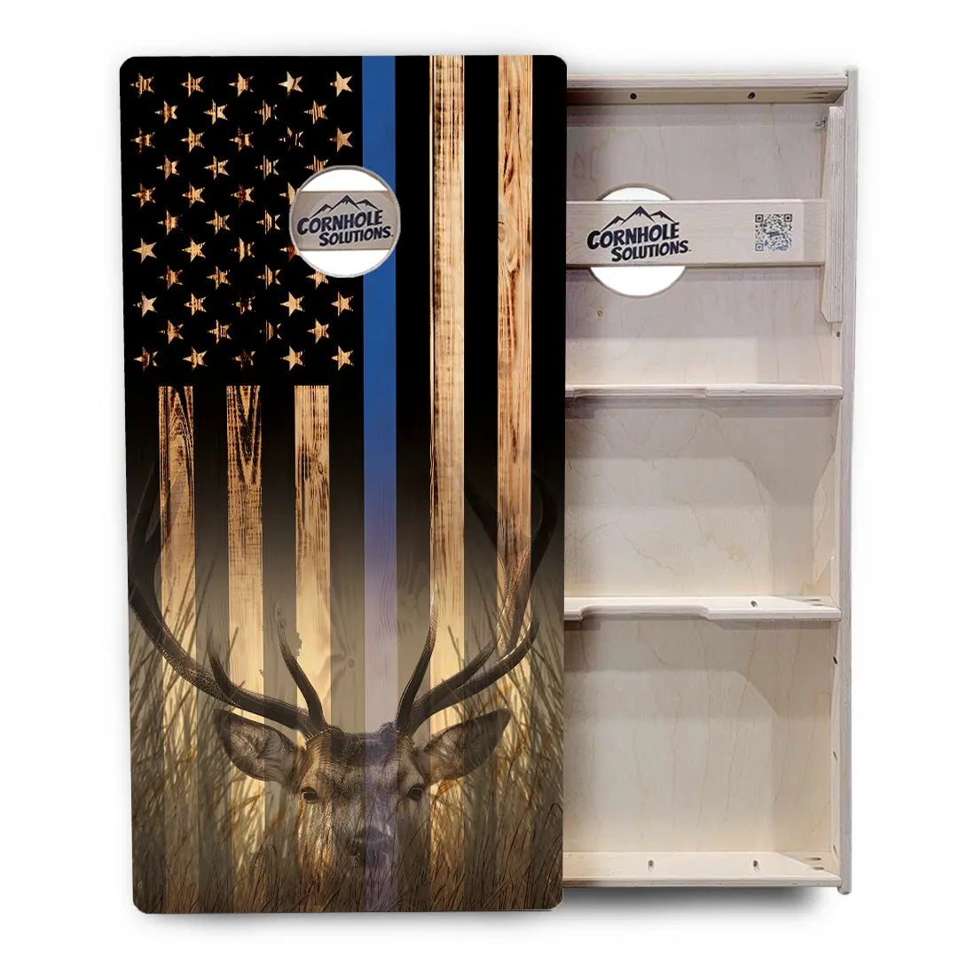 Blue & Red Line Burnt Flag Deer & Fish Cornhole Boards - Professional Tournament Series by Cornhole Solutions, custom cornhole board detail photo 9