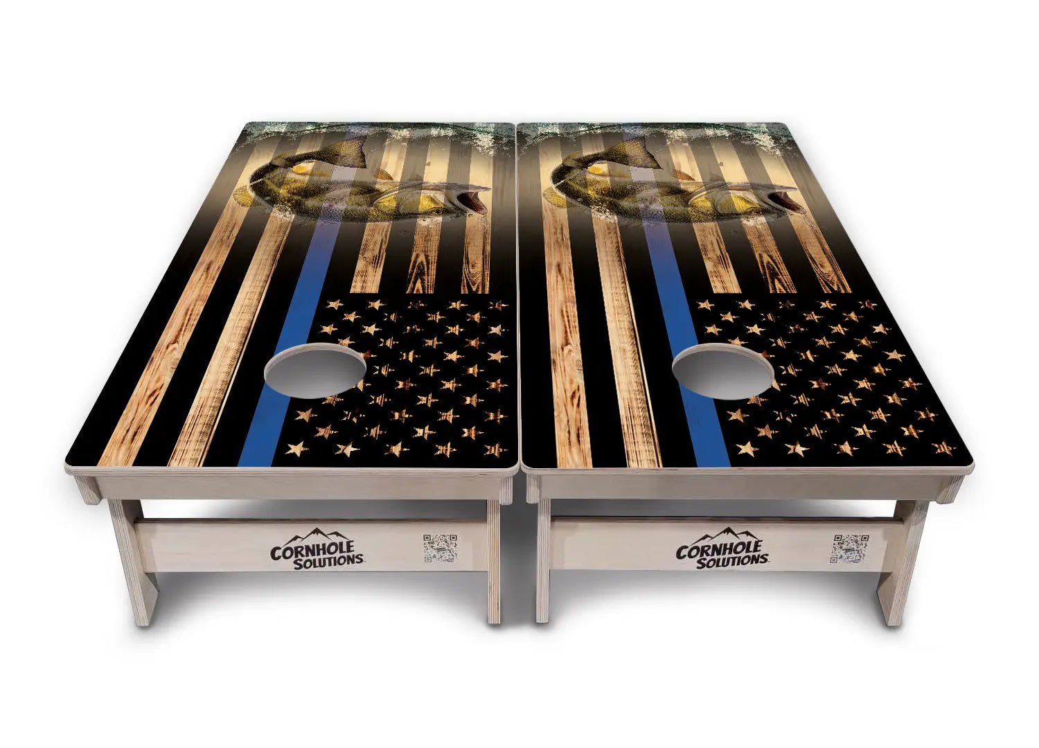 Blue & Red Line Burnt Flag Deer & Fish Cornhole Boards - Professional Tournament Series by Cornhole Solutions, custom cornhole board detail photo 11