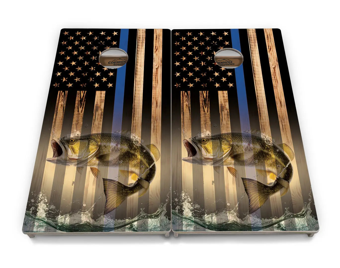 Blue & Red Line Burnt Flag Deer & Fish Cornhole Boards - Professional Tournament Series by Cornhole Solutions, custom cornhole board detail photo 12