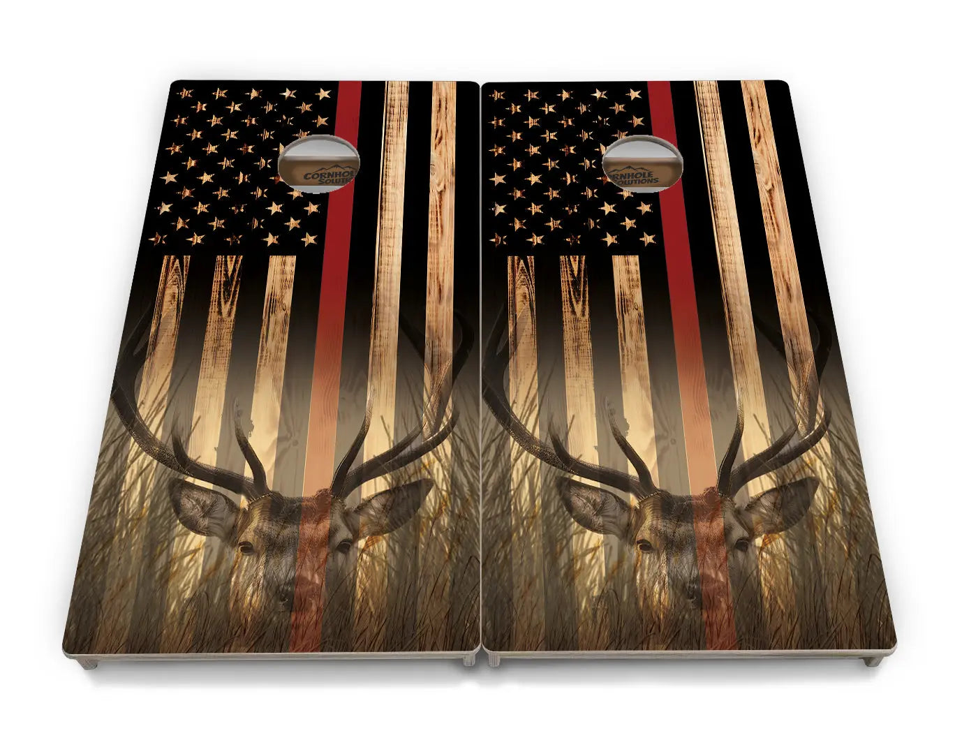 Blue & Red Line Burnt Flag Deer & Fish Cornhole Boards - Professional Tournament Series by Cornhole Solutions, custom cornhole board detail photo 16