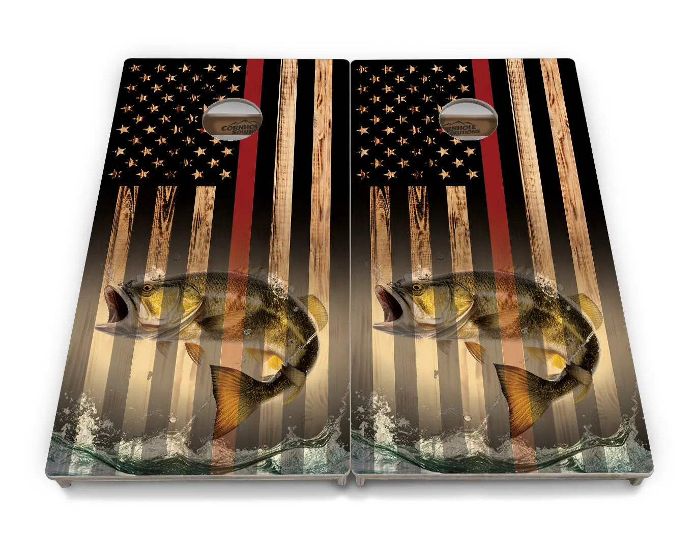 Blue & Red Line Burnt Flag Deer & Fish Cornhole Boards - Professional Tournament Series by Cornhole Solutions, custom cornhole board detail photo 20