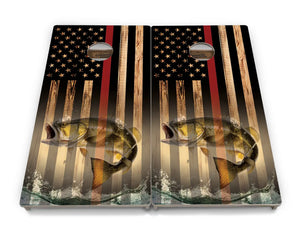 Blue & Red Line Burnt Flag Deer & Fish Cornhole Boards - Professional Tournament Series by Cornhole Solutions, custom cornhole board detail photo 20