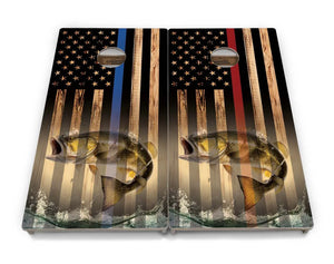 Blue & Red Line Burnt Flag Deer & Fish Cornhole Boards - Professional Tournament Series by Cornhole Solutions, custom cornhole board detail photo 23