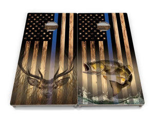 Blue & Red Line Burnt Flag Deer & Fish Cornhole Boards - Professional Tournament Series by Cornhole Solutions, custom cornhole board detail photo 24