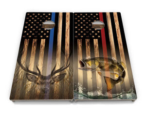 Blue & Red Line Burnt Flag Deer & Fish Cornhole Boards - Professional Tournament Series by Cornhole Solutions, custom cornhole board detail photo 25