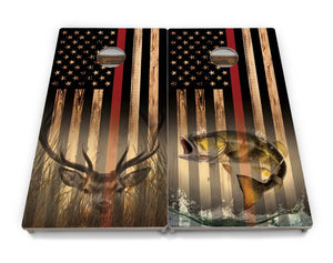 Blue & Red Line Burnt Flag Deer & Fish Cornhole Boards - Professional Tournament Series by Cornhole Solutions, custom cornhole board detail photo 26