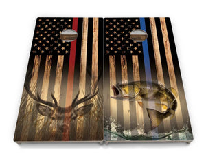 Blue & Red Line Burnt Flag Deer & Fish Cornhole Boards - Professional Tournament Series by Cornhole Solutions, custom cornhole board detail photo 27