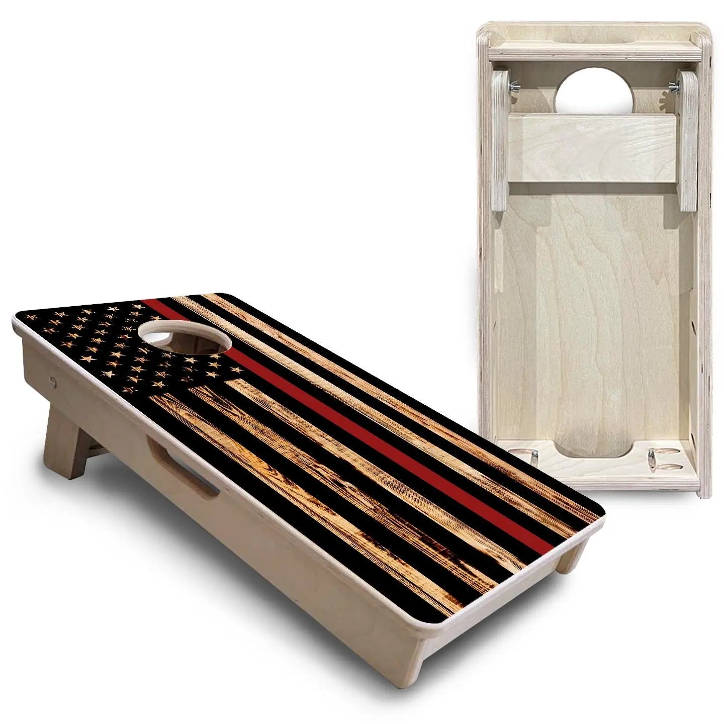 Blue & Red Line Burnt Flag - Mini or Vacation Size Cornhole Boards by Cornhole Solutions, custom cornhole board detail photo 6