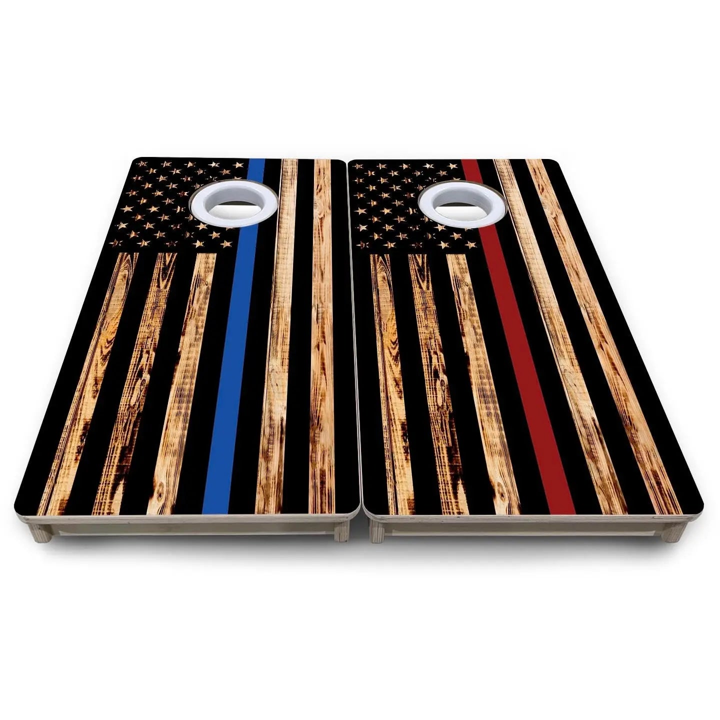 Blue & Red Line Burnt Flag - Mini or Vacation Size Cornhole Boards by Cornhole Solutions, custom cornhole board detail photo 10