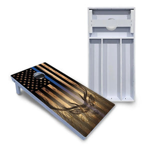 Blue & Red Line Deer & Fish Flag Cornhole Boards - All Weather Series by Cornhole Solutions, custom cornhole board main product photo