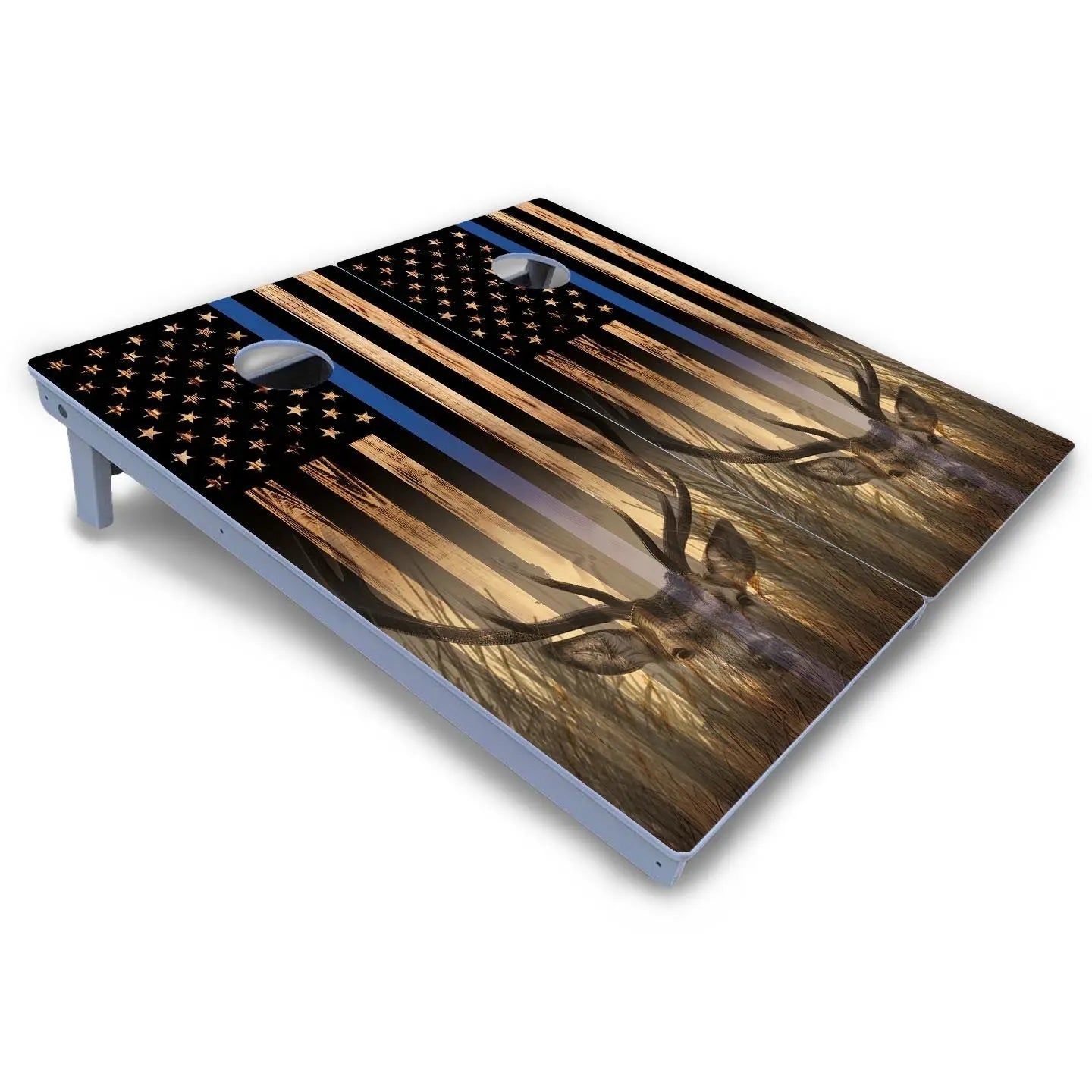 Blue & Red Line Deer & Fish Flag Cornhole Boards - All Weather Series by Cornhole Solutions, custom cornhole board detail photo 4