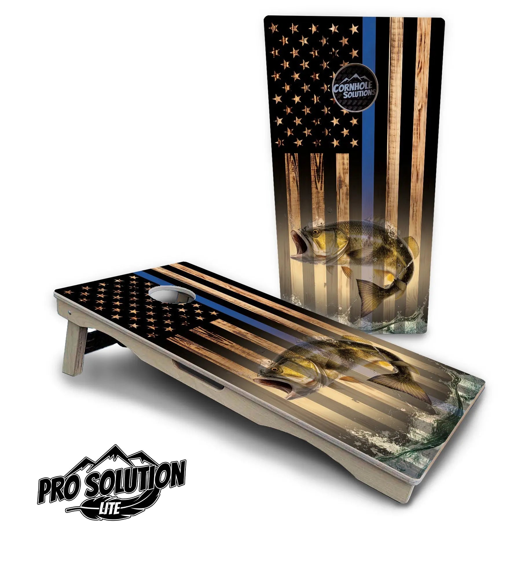Blue & Red Line Deer & Fish Flag Cornhole Boards - Pro Solution Lite Series by Cornhole Solutions, custom cornhole board detail photo 4