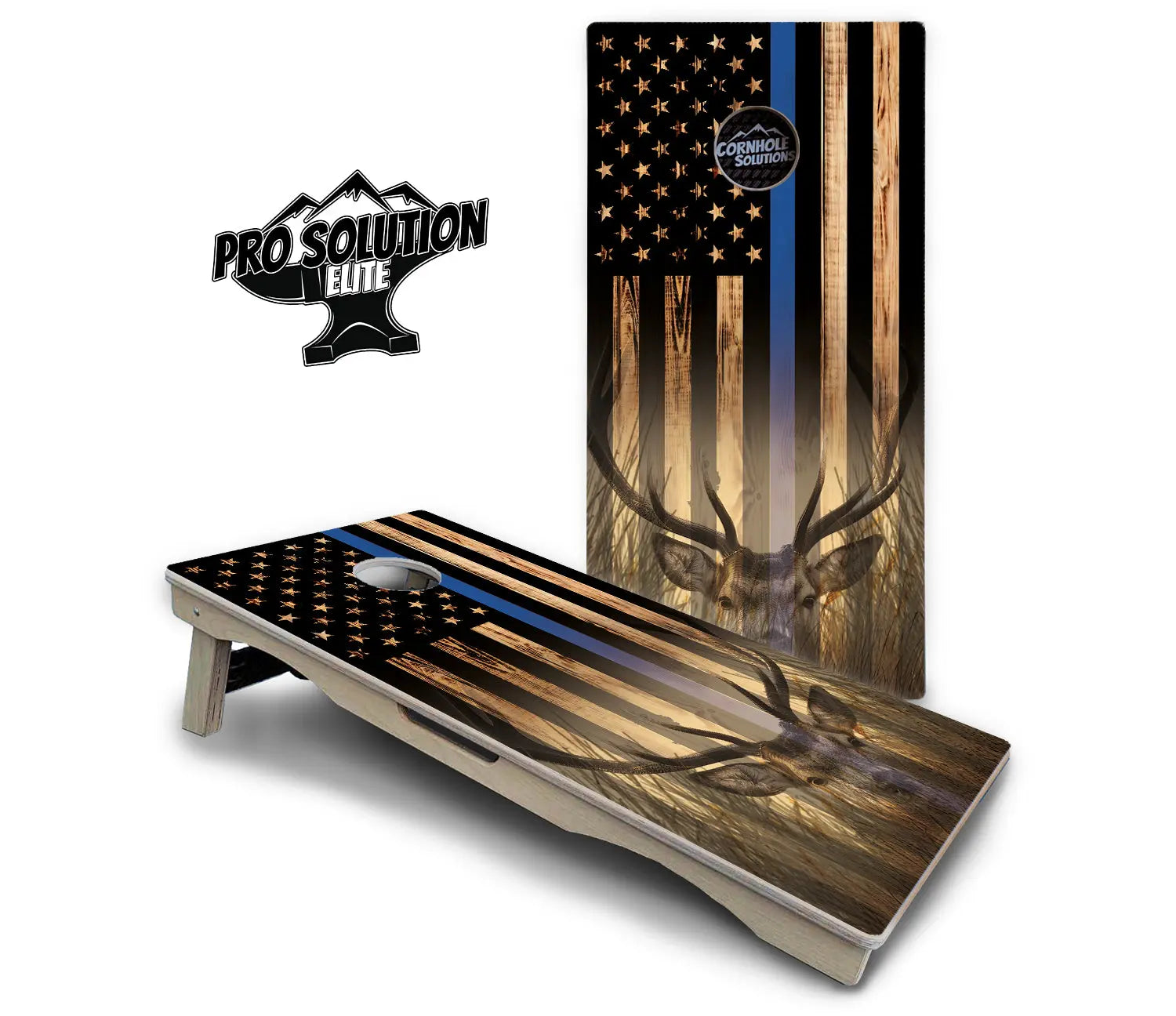 Blue & Red Line Flag Deer & Fish Flag Cornhole Boards - Pro Solution Elite Series by Cornhole Solutions, custom cornhole board detail photo 3