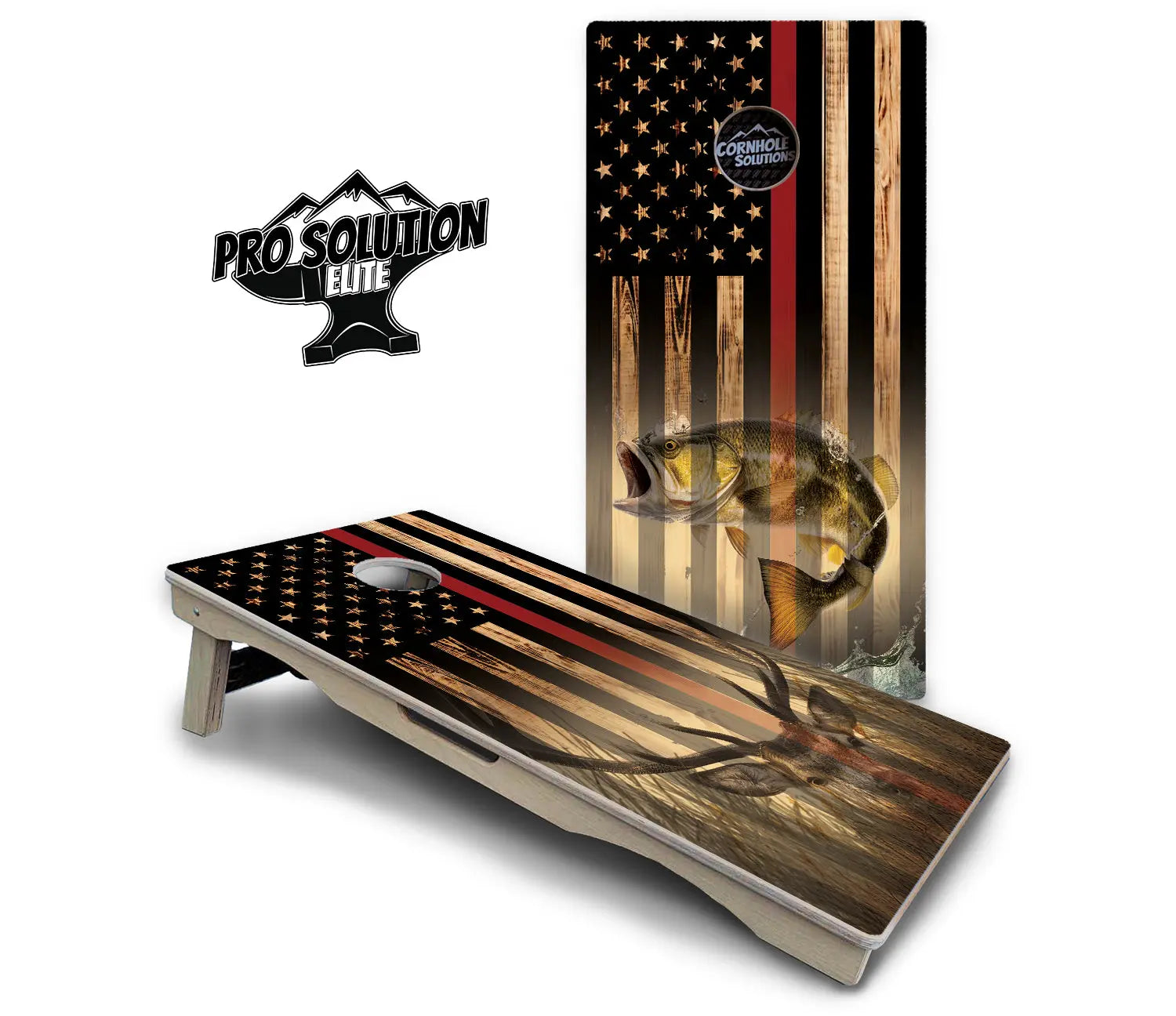 Blue & Red Line Flag Deer & Fish Flag Cornhole Boards - Pro Solution Elite Series by Cornhole Solutions, custom cornhole board detail photo 15