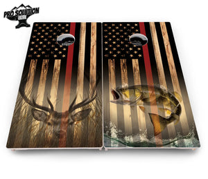 Blue & Red Line Flag Deer & Fish Flag Cornhole Boards - Pro Solution Elite Series by Cornhole Solutions, custom cornhole board detail photo 16