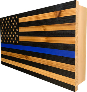 Blue Line American Flag Hidden Gun Storage, Customizable Thin Blue Line Concealment Flag for Police Officers and Law Enforcement Professionals by Bellewood Designs, Southern home