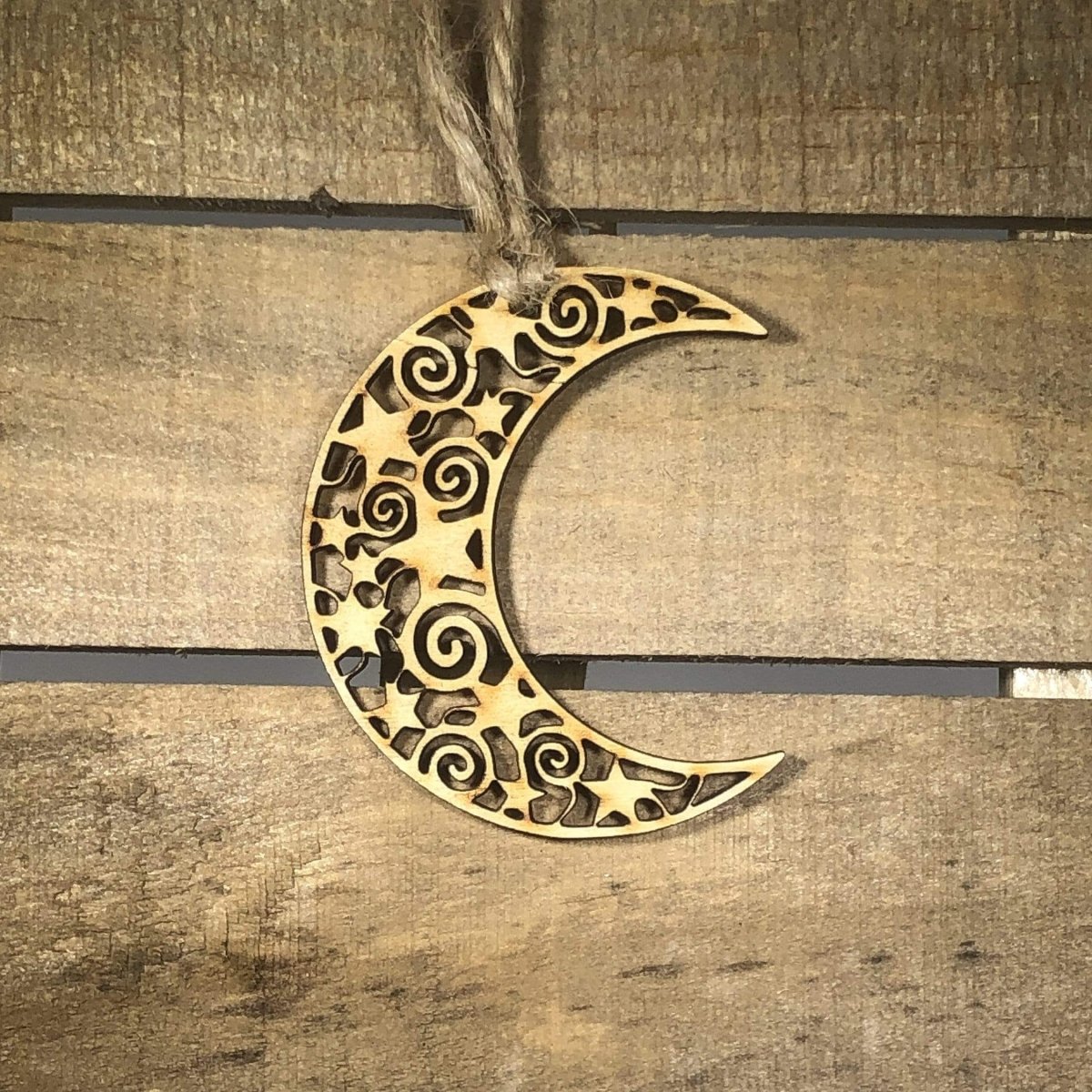 Bohemian Crescent Moon Wooden Christmas Ornament | Celestial Holiday Decor by Cate's Concepts, LLC, scented candle main product photo