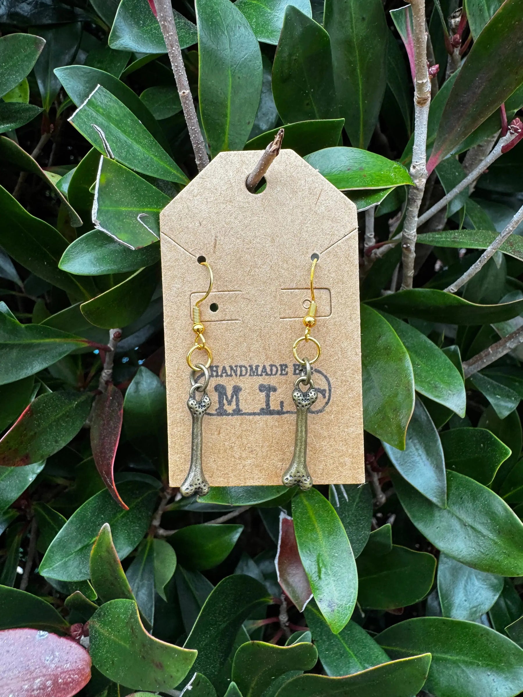 Bone & Brass Earrings | Dark Academia Fantasy Jewelry Gift by Mushroom Lady Co, handmade jewelry detail photo 5
