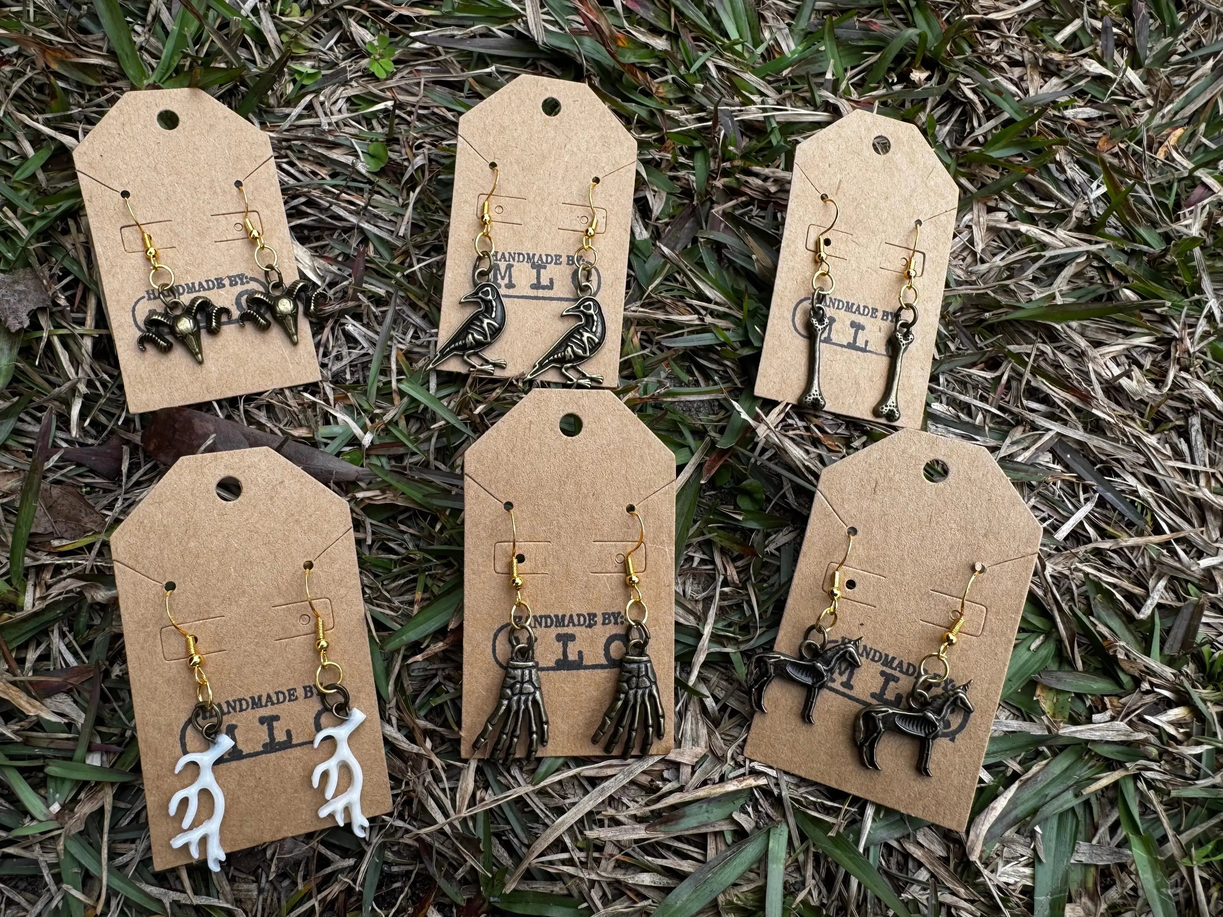 Bone & Brass Earrings | Dark Academia Fantasy Jewelry Gift by Mushroom Lady Co, handmade jewelry main product photo