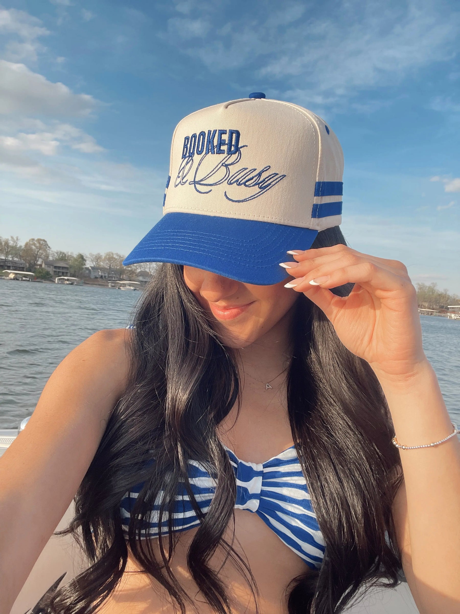 Booked and Busy - Royal Blue Vintage Trucker Hat by KenzKustomz, Southern lifestyle apparel detail photo 2