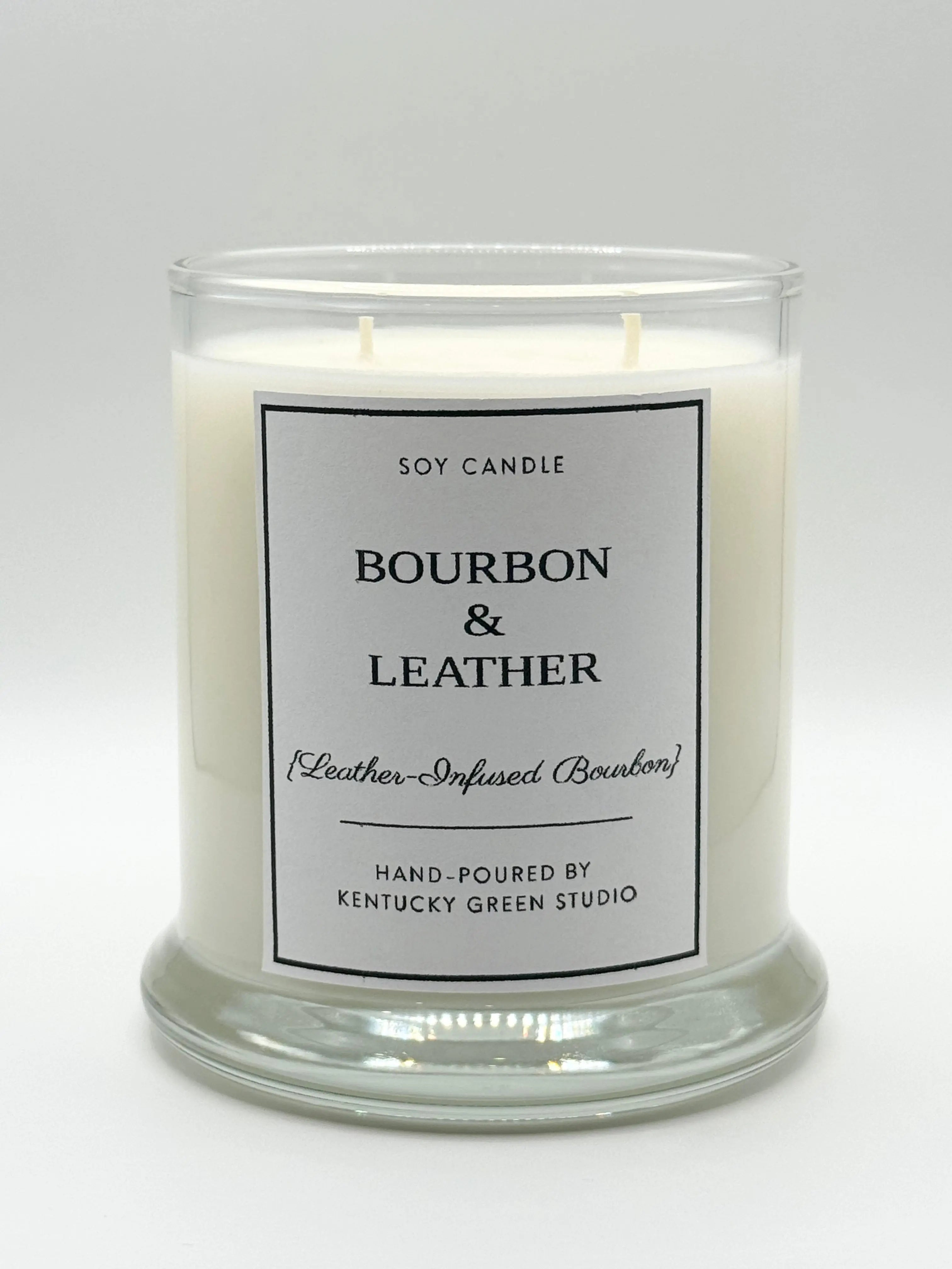 Bourbon & Leather Soy Candle by Kentucky Green Studio, scented candle main product photo