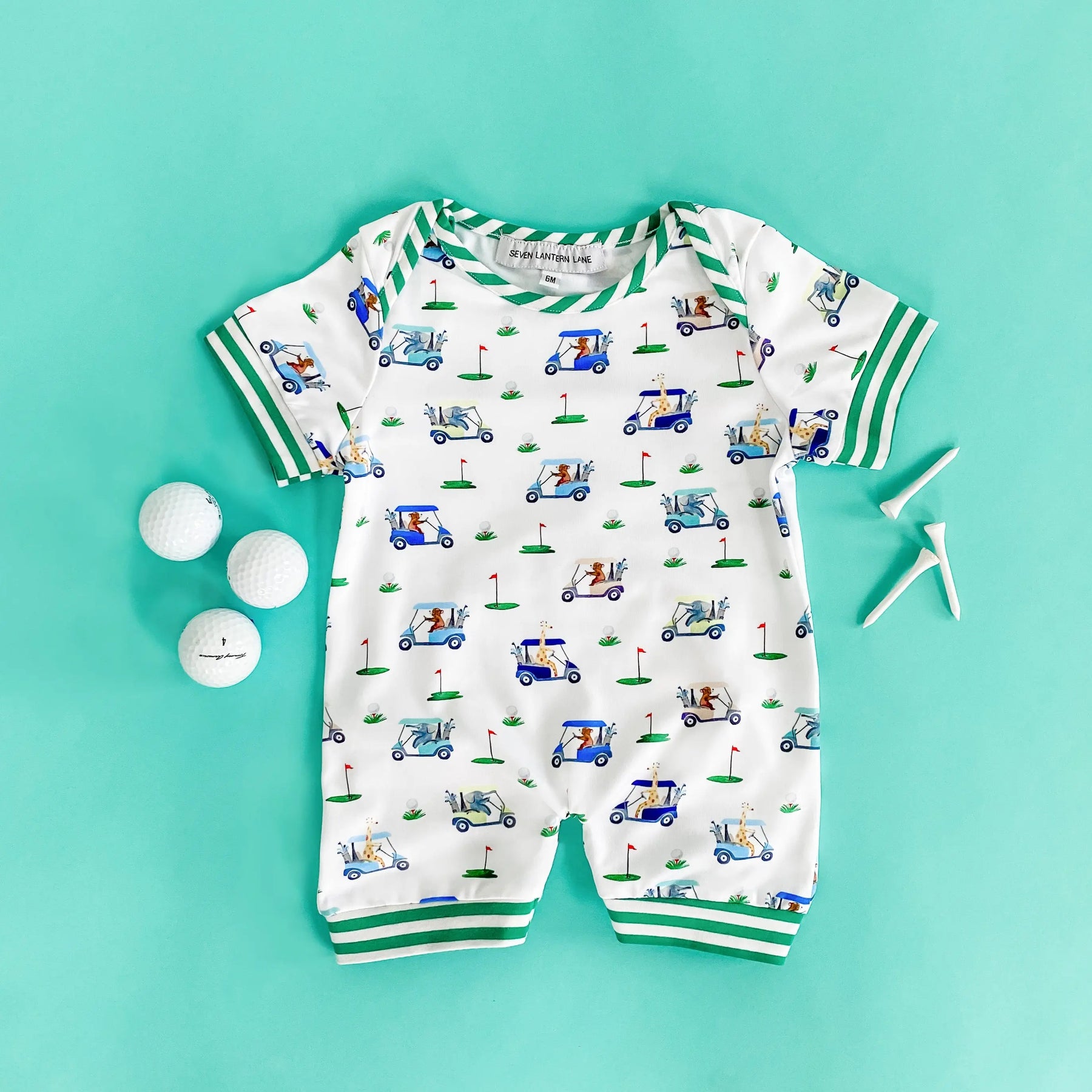 Boys Fairway Shortie Golf Romper by Seven Lantern Lane, Southern lifestyle apparel detail photo 2