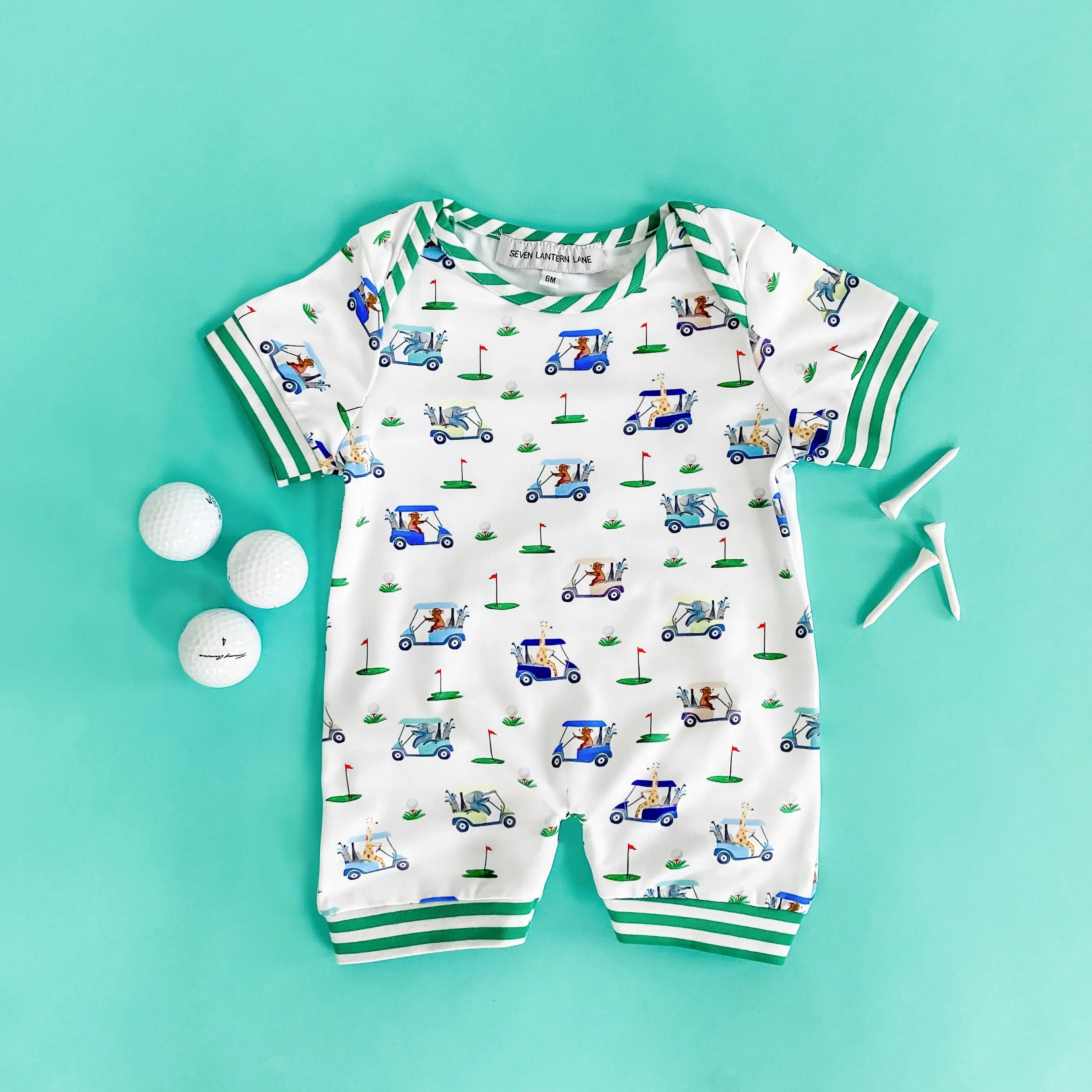 Boys Fairway Shortie Golf Romper by Seven Lantern Lane, Southern lifestyle apparel detail photo 2